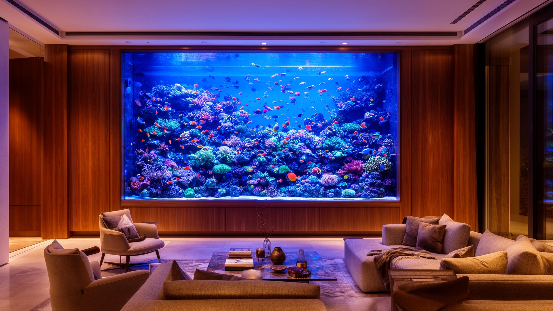 Custom built-in residential reef aquarium centerpiece
