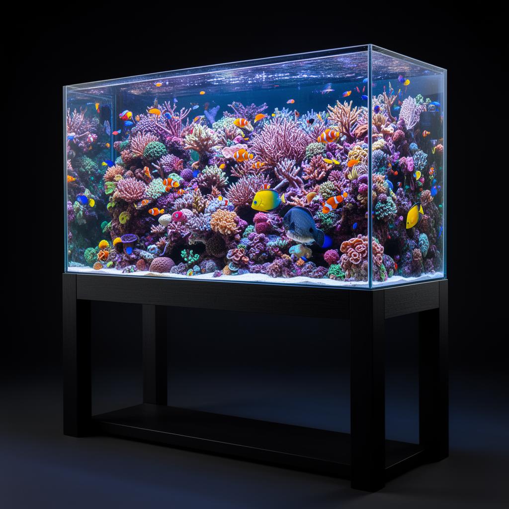 Rimless reef aquarium on custom stand